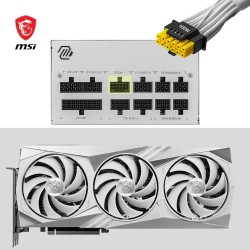 Msi mag a850gl pcie5 blanc alimentation, 850w, 80 plus gold, entièrement modulaire, atx 3.0, support gpu pcie 5.0, ventilateur f