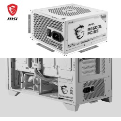 Msi mag a850gl pcie5 blanc alimentation, 850w, 80 plus gold, entièrement modulaire, atx 3.0, support gpu pcie 5.0, ventilateur f