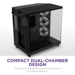 Nzxt H6 Flow RGB CC-H61FB-R1 Boîtier Moyen-Tour Compact Double Chambre Airflow Comprend 3 Ventilateurs 120 mm RGB Panneaux panor