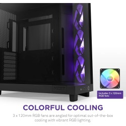 Nzxt H6 Flow RGB CC-H61FB-R1 Boîtier Moyen-Tour Compact Double Chambre Airflow Comprend 3 Ventilateurs 120 mm RGB Panneaux panor