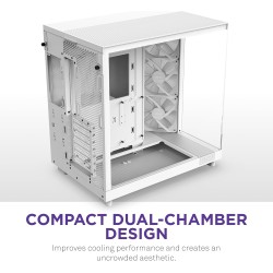Nzxt H6 Flow RGB CC-H61FW-R1 Boîtier Moyen-Tour Compact Double Chambre Airflow Comprend 3 Ventilateurs 120 mm RGB Panneaux panor