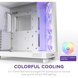 Nzxt H6 Flow RGB CC-H61FW-R1 Boîtier Moyen-Tour Compact Double Chambre Airflow Comprend 3 Ventilateurs 120 mm RGB Panneaux panor