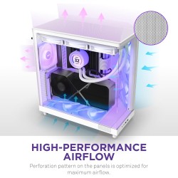 Nzxt H6 Flow RGB CC-H61FW-R1 Boîtier Moyen-Tour Compact Double Chambre Airflow Comprend 3 Ventilateurs 120 mm RGB Panneaux panor