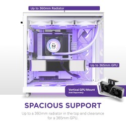 Nzxt H6 Flow RGB CC-H61FW-R1 Boîtier Moyen-Tour Compact Double Chambre Airflow Comprend 3 Ventilateurs 120 mm RGB Panneaux panor