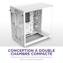 NZXT H6 Flow | CC-H61FW-01 | Boîtier Moyen-Tour Compact Double Chambre Airflow | Panneaux panoramiques en Verre | Panneaux Airfl