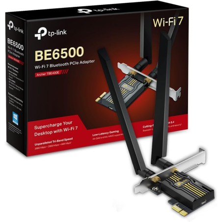 Tp-link wifi 7 carte wifi pcie be6500 archer tbe400e, tri-bandes (6ghz/5ghz/2.4ghz), débits jusqu’à 2 882 mbps, bleutooth 5.4 et