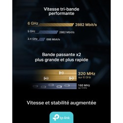 Tp-link wifi 7 carte wifi pcie be6500 archer tbe400e, tri-bandes (6ghz/5ghz/2.4ghz), débits jusqu’à 2 882 mbps, bleutooth 5.4 et