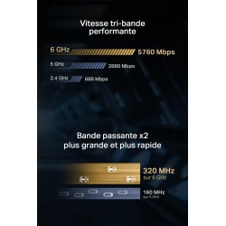 Tp-link wifi 7 carte wifi pcie be9300 archer tbe552e, tri-bandes (6ghz/5ghz/2.4ghz), adaptateur avec bleutooth 5.4 et 2 antennes