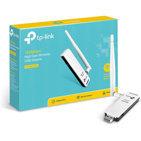 TP-Link Adaptateur USB Wi-FI à Gain Elevé 150 Mbps TL-WN722N, Antenne Détachable 4dBi Noir/Blanc, Compatible avec Win 10/8.1/8/7