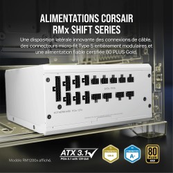 Corsair rm750x shift alimentation atx entièrement modulaire - interface latérale modulaire - compliant atx 3.1 & pcie 5.1 - cond