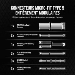 Corsair rm850x shift alimentation atx entièrement modulaire - interface latérale modulaire - compliant atx 3.1 & pcie 5.1 - cond