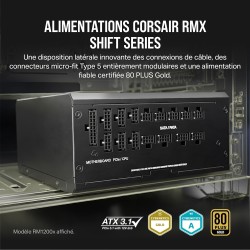 Corsair rm850x shift alimentation atx entièrement modulaire - interface latérale modulaire - compliant atx 3.1 & pcie 5.1 - cond