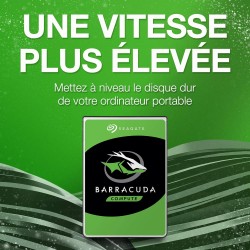 Seagate BarraCuda 1To, Disque Dur Interne HDD, 2.5 pouces, SATA 6 Goit/s, 5 400 tr/min, 128 Mo de cache, pour PC et ordinateur p