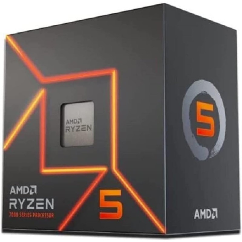 AMD Ryzen 5 7600 Processeur (Radeon Graphique Intégré, 6 Cœurs/12 Threads, 65W TDP, Socket AM5, Cache 38Mo, jusqu'à 5,1 GHz Fréq