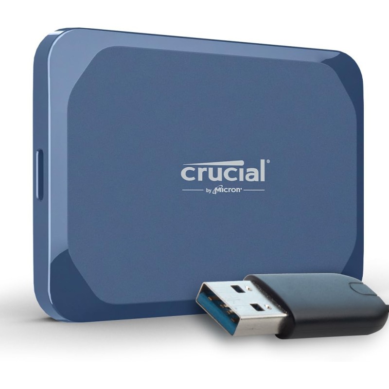 Crucial X10 1To Disque SSD Externe Portable avec USB-A Adaptateur, Jusqu’à 2100Mo/s, USB-C, Résistance à la poussière et à l'eau