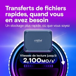 Crucial X10 1To Disque SSD Externe Portable avec USB-A Adaptateur, Jusqu’à 2100Mo/s, USB-C, Résistance à la poussière et à l'eau