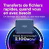 Crucial X10 1To Disque SSD Externe Portable avec USB-A Adaptateur, Jusqu’à 2100Mo/s, USB-C, Résistance à la poussière et à l'eau