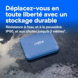 Crucial X10 1To Disque SSD Externe Portable avec USB-A Adaptateur, Jusqu’à 2100Mo/s, USB-C, Résistance à la poussière et à l'eau
