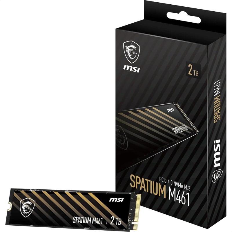 MSI SPATIUM M461 PCIe 4.0 NVMe M.2 2TB - Disque SSD Interne 2 to, PCIe 4.0 NVMe M.2, Lecture 5000 MB/s & Écriture 4200 MB/s, 3D 