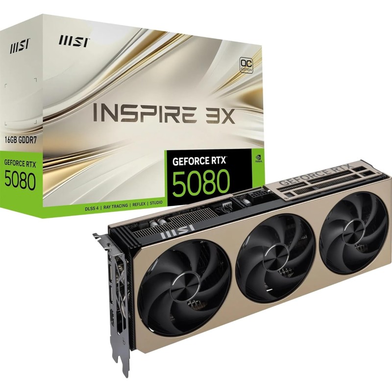 MSI NVIDIA GeForce RTX 5080 16G Inspire 3X OC Carte Graphique 16 Go GDDR7 (30 Gb/s/256 Bits), Refroidissement à Triple Ventilate