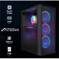 STGsivir PC Gamer Fixe,Ordinateur Gaming,Ryzen 7 5700G up to 4.6Ghz,32Go DDR4,1To SSD,WiFi 6,BT5.0,Ventilateur RGB x3,Windows11 