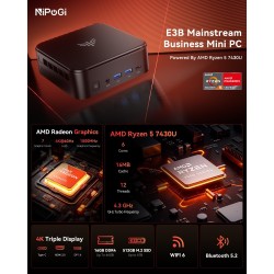 NiPoGi E3B Mini PC par ΑΜD Ryzen 5 7430U(Max 4.3GHz,6C/12T, Mieux Que 3500U/5650U/5675U),16Go RAM /512Go SSD,Mini Ordinateur de 