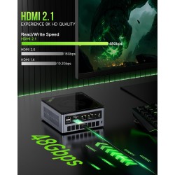 Mini PC Gaming GMKtec, M7 AMD Ryzen 7 Pro 6850H (8C/16T 4.70Ghz) Double NIC LAN 2.5G Ordinateur de Bureau, 32GB DDR5 RAM +1TB Di