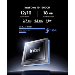 NiPoGi CK10 Mini PC 32 Go RAM DDR4, Ιntel i5-12600H(jusqu'à 4,5 GHz, 12C/ 16T), 1024 Go (1 to) NVME M.2 SSD Mini Ordinateur de B