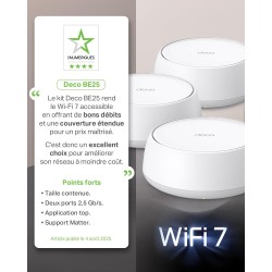 TP-Link Deco Routeur WiFi 7 Mesh BE3600 Bi-Bande, Port Ethernet 2,5G, Couverture de 490㎡, Itinérance IA Transparente, Connectez 