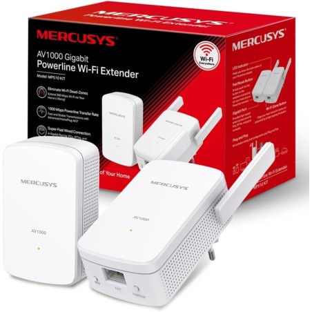 MERCUSYS MP510 KIT TP-Link CPL 1000Mbps WiFi Adaptateur Réseau CPL, WiFi N300Mbps, Homeplug AV2 1000Mbps, Boitier CPL, Brancher 