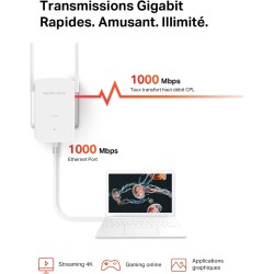MERCUSYS MP510 KIT TP-Link CPL 1000Mbps WiFi Adaptateur Réseau CPL, WiFi N300Mbps, Homeplug AV2 1000Mbps, Boitier CPL, Brancher 