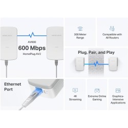 Mercusys MP300 KIT CPL AV600 – Kit de 2 Adaptateurs Powerline 600 Mbps, Port Fast Ethernet, Jusqu’à 300 m sur Circuit électrique