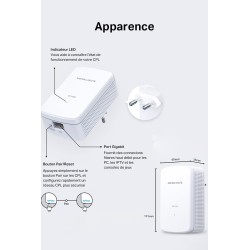 MERCUSYS MP500 KIT TP-Link CPL 1000 Mbps, Port Gigabit, Pack de 2 CPL - Pratique pour Profiter du Service Multi-TV à la Maison, 