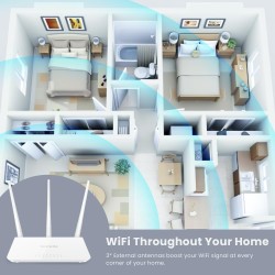Tenda F3 Routeur WiFi N300, Routeur sans Fil jusqu'à 300 Mbps en 2,4 GHz, Point d'accès WiFi avec 3 * 5dBi Antennes, 3 Ports LAN
