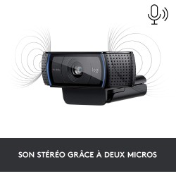 Logitech Webcam C920 HD Pro, Appels et Enregistrements Vidéo Full HD 1080p, Webcam Streaming, Deux Microphones, Petite, Agile, R