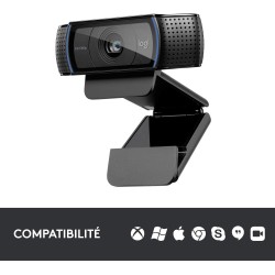 Logitech Webcam C920 HD Pro, Appels et Enregistrements Vidéo Full HD 1080p, Webcam Streaming, Deux Microphones, Petite, Agile, R