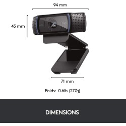 Logitech Webcam C920 HD Pro, Appels et Enregistrements Vidéo Full HD 1080p, Webcam Streaming, Deux Microphones, Petite, Agile, R