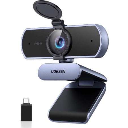 Uvert webcam 4k 30fps caméra usb a c pc autofocus deux micro antibruit correction lumière 360 degrés rotation plug play windows 