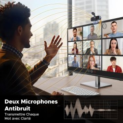 Uvert webcam 4k 30fps caméra usb a c pc autofocus deux micro antibruit correction lumière 360 degrés rotation plug play windows 