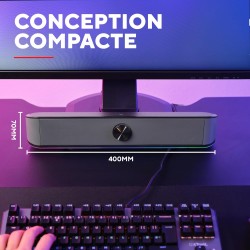 Trust Gaming GXT 1619 Rhox Barre de Son RGB 12W (6W RMS), Enceinte PC Stéréo Alimentation USB, Format Compact, Câble AUX 3.5 mm,