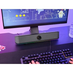 Trust Gaming GXT 1619 Rhox Barre de Son RGB 12W (6W RMS), Enceinte PC Stéréo Alimentation USB, Format Compact, Câble AUX 3.5 mm,