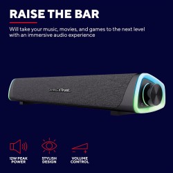 Trust Gaming GXT 620 Axon Barre de Son à Éclairage RGB 12W, Alimentation USB, 3.5mm AUX, Enceinte PC pour Ordinateur Portable, S