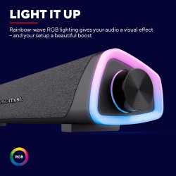 Trust Gaming GXT 620 Axon Barre de Son à Éclairage RGB 12W, Alimentation USB, 3.5mm AUX, Enceinte PC pour Ordinateur Portable, S