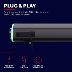 Trust Gaming GXT 620 Axon Barre de Son à Éclairage RGB 12W, Alimentation USB, 3.5mm AUX, Enceinte PC pour Ordinateur Portable, S