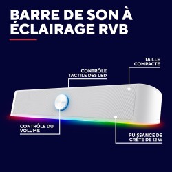 Trust Gaming GXTrust 1619W Rhox Barre de Son Éclairée RGB, Enceintes Stéréo 2.0 Éclairage LED, 12W, Alimentation USB, Câble AUX 