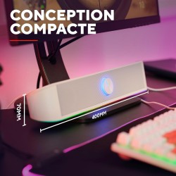 Trust Gaming GXTrust 1619W Rhox Barre de Son Éclairée RGB, Enceintes Stéréo 2.0 Éclairage LED, 12W, Alimentation USB, Câble AUX 