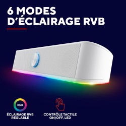 Trust Gaming GXTrust 1619W Rhox Barre de Son Éclairée RGB, Enceintes Stéréo 2.0 Éclairage LED, 12W, Alimentation USB, Câble AUX 