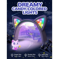 iClever Casque Audio Enfant, d'oreilles de Chat avec Éclairage LED, Volume Limité 85dba, Son Stéréo, Casque d'Écoute pour Enfant