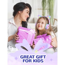 iClever Casque Audio Enfant, d'oreilles de Chat avec Éclairage LED, Volume Limité 85dba, Son Stéréo, Casque d'Écoute pour Enfant