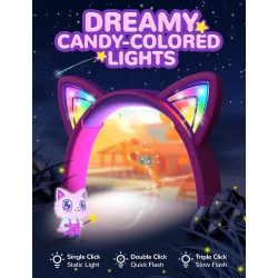 iClever Casque Audio Enfant, d'oreilles de Chat avec Éclairage LED, Volume Limité 85dba, Son Stéréo, Casque d'Écoute pour Enfant